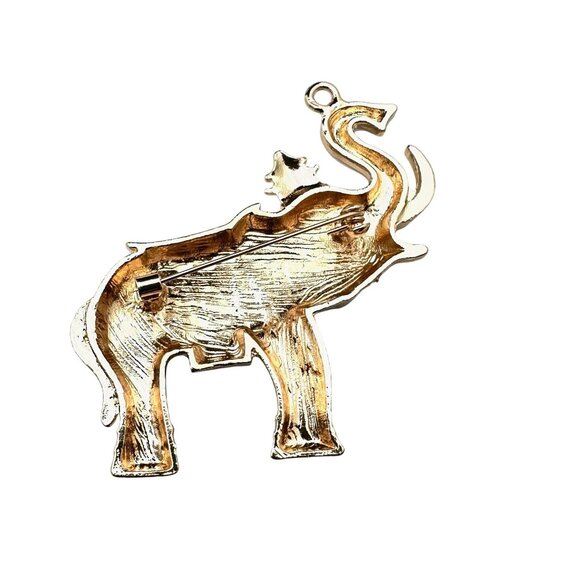Womens Elephant Brooch Pin Red White Enamel Gold Tone Statement Vintage Style - Picture 2 of 5